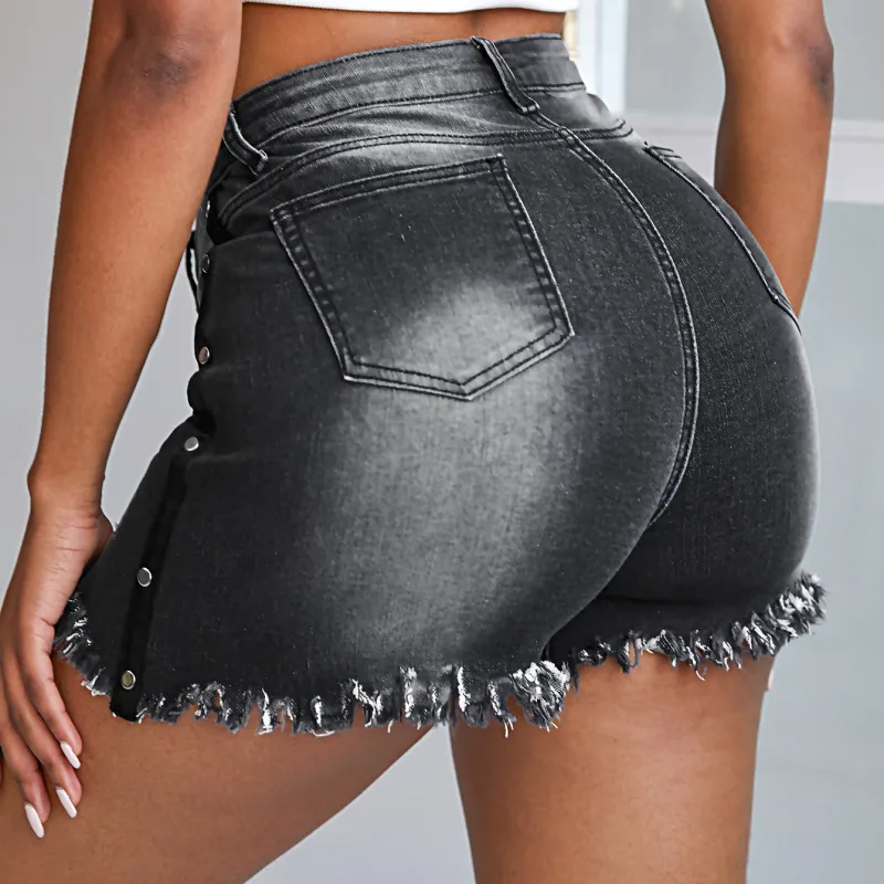 Frenzy Distressed High-Waist Denim Shorts  Castello Clothing Line   