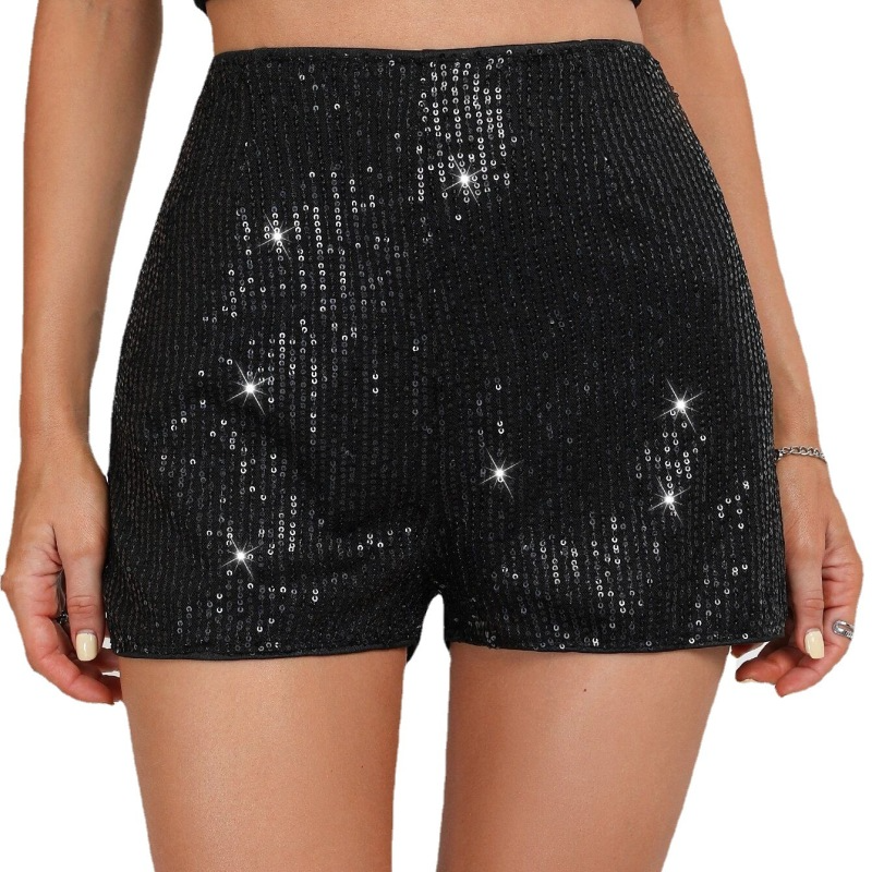 SparkGleam High Waist Sequin Embellished Party Shorts  Castello Clothing Line   