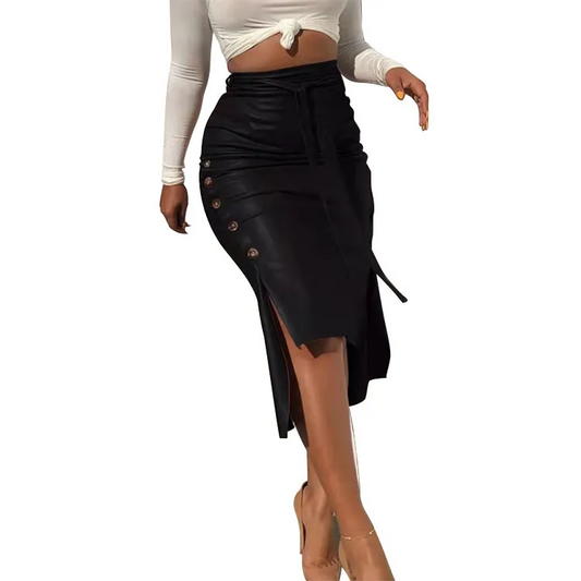 Black High Waist Asymmetrical Skirt With Side Slit  Castello Clothing Line   