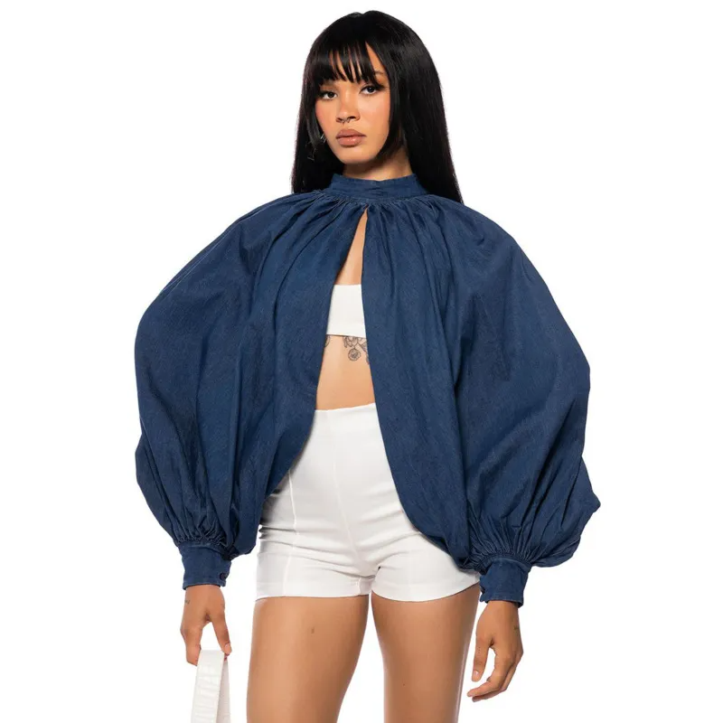 Oblivion Balloon Sleeve Open-Front Denim Jacket Castello Clothing Line