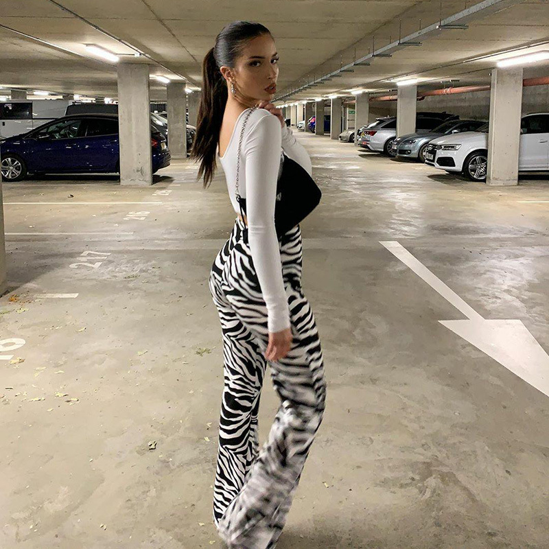 Liana High-Waisted Animal Print Wide-Leg Pants Castello Clothing Line