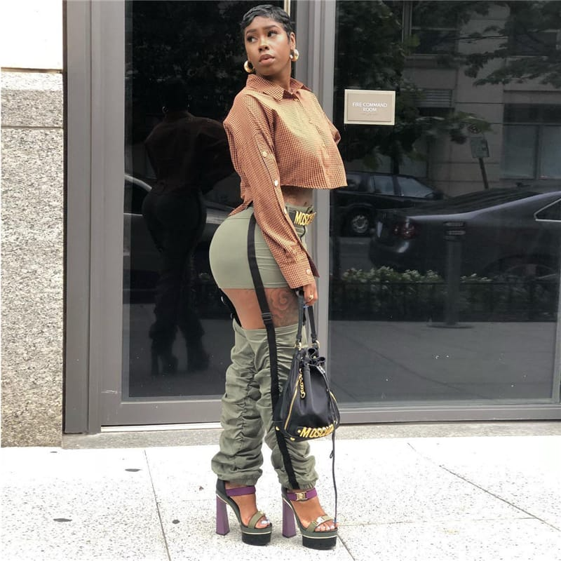 Kiana Cutout Buckle Strap Convertible Ruched Pants Castello Clothing Line