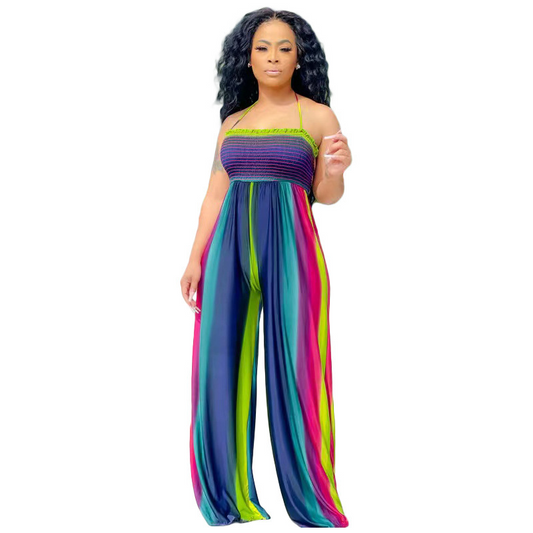 Mya Sleeveless Smocked Open-Back Wide-Leg Jumpsuit women jumpsuits Castello Clothing Line