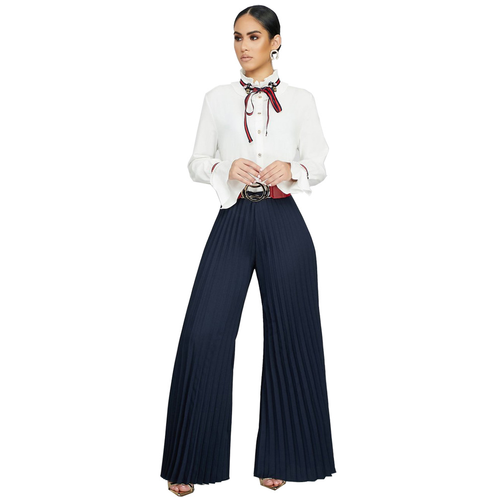 Vantage High-Waist Pleated Wide-Leg Palazzo Pants Castello Clothing Line