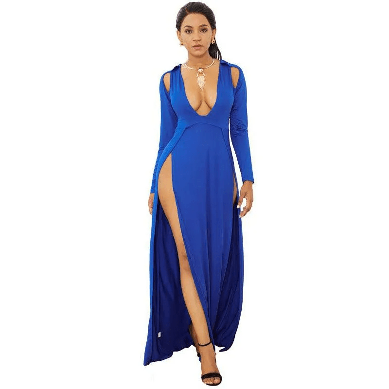 Long Sleeve Maxi High Slit Dress  Castello Clothing Line   