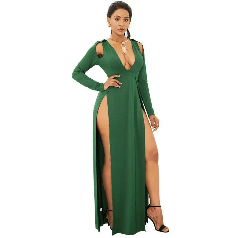 Long Sleeve Maxi High Slit Dress  Castello Clothing Line   