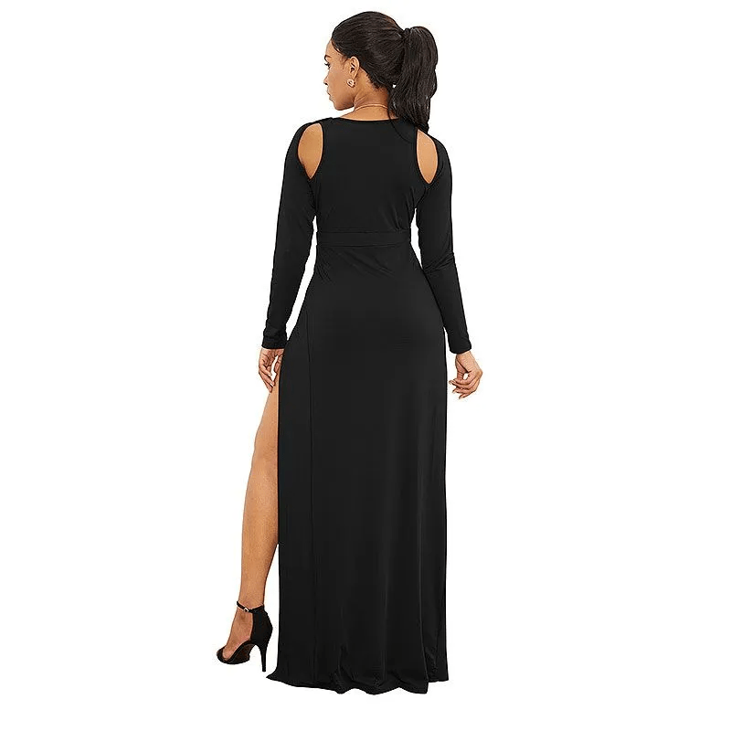 Long Sleeve Maxi High Slit Dress  Castello Clothing Line   