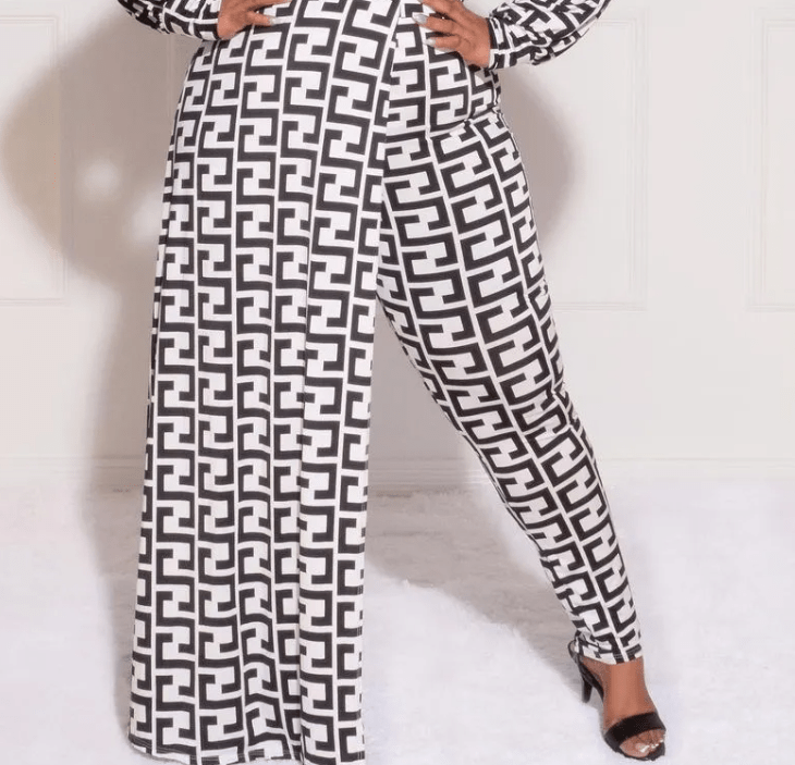 Plus Size Asymmetrical Maxi Top & Pants Set with Long Sleeves & Tapered Legs  Castello Clothing Line   