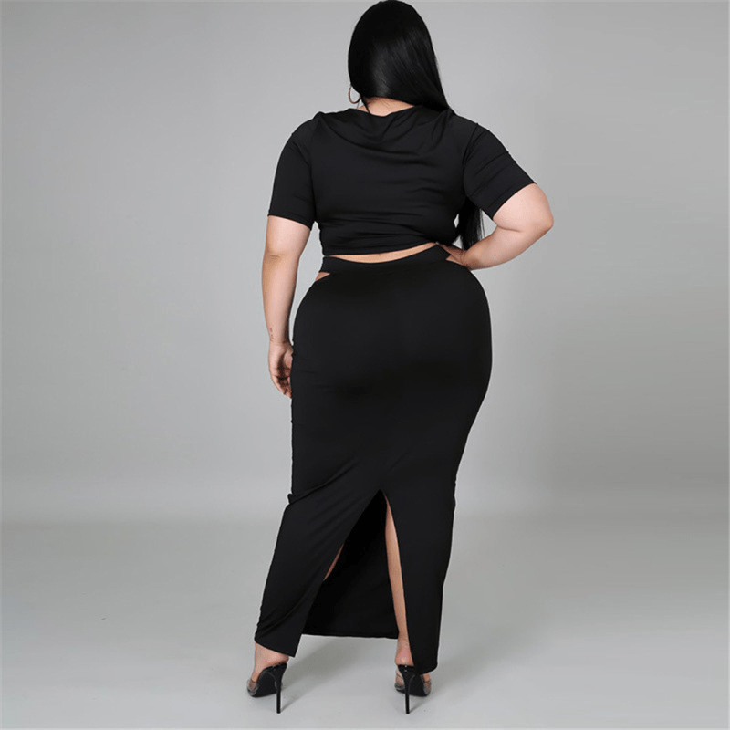 Plus Size Cut Out Top & Long Skirt Two Piece Set - Stylish and Flattering Plus Size Outfit  Castello Clothing Line   