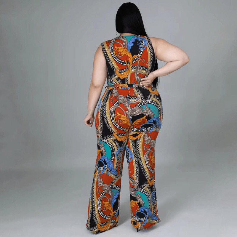 Gianna Plus Size Sleeveless V-Neck Wrap Wide Leg Jumpsuit women jumpsuits Castello Clothing Line