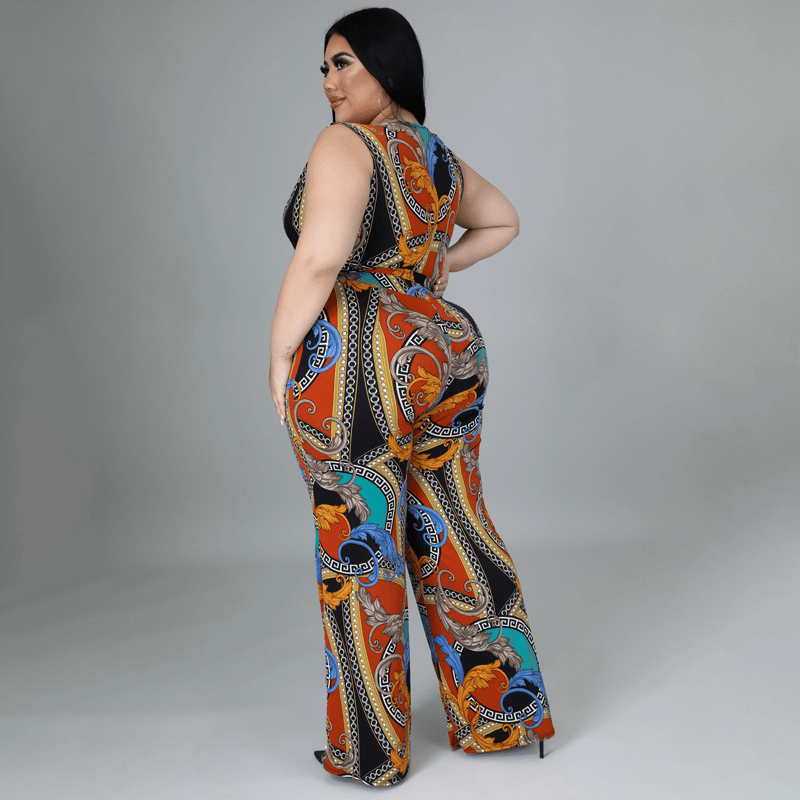 Gianna Plus Size Sleeveless V-Neck Wrap Wide Leg Jumpsuit women jumpsuits Castello Clothing Line