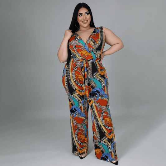 Gianna Plus Size Sleeveless V-Neck Wrap Wide Leg Jumpsuit women jumpsuits Castello Clothing Line