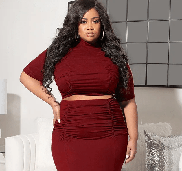 Plus Size 3/4 Sleeve Ruched Top & Fishtail Maxi Skirt Set  Castello Clothing Line   