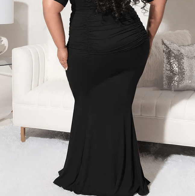 Plus Size 3/4 Sleeve Ruched Top & Fishtail Maxi Skirt Set  Castello Clothing Line   