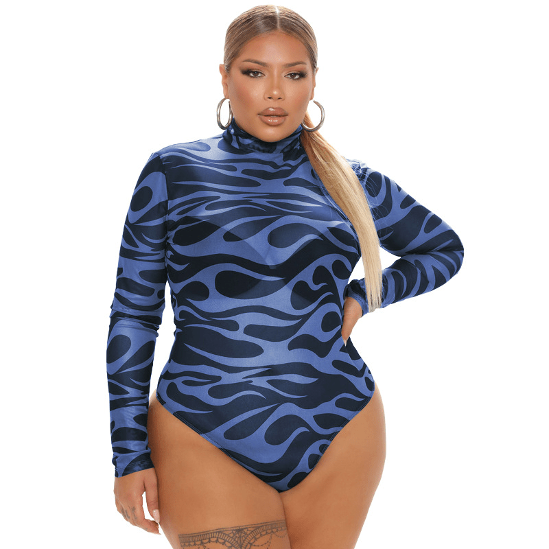 Flame Game Mesh Long Sleeve Turtleneck Bodysuit  Castello Clothing Line   