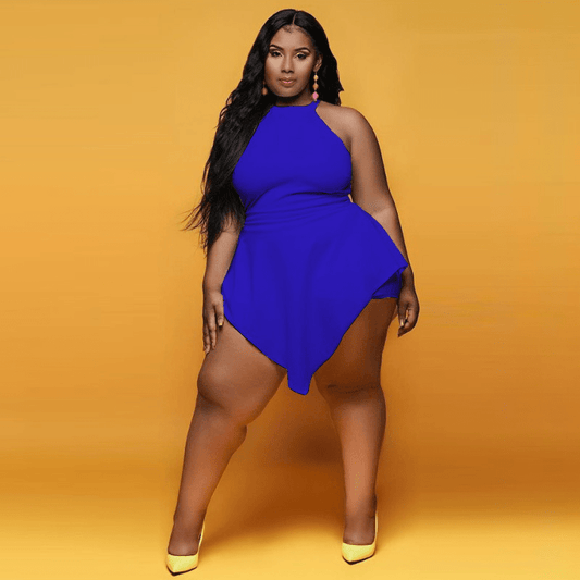 Twirl & Slay High-Neck Peplum Plus-Size Romper  Castello Clothing Line   