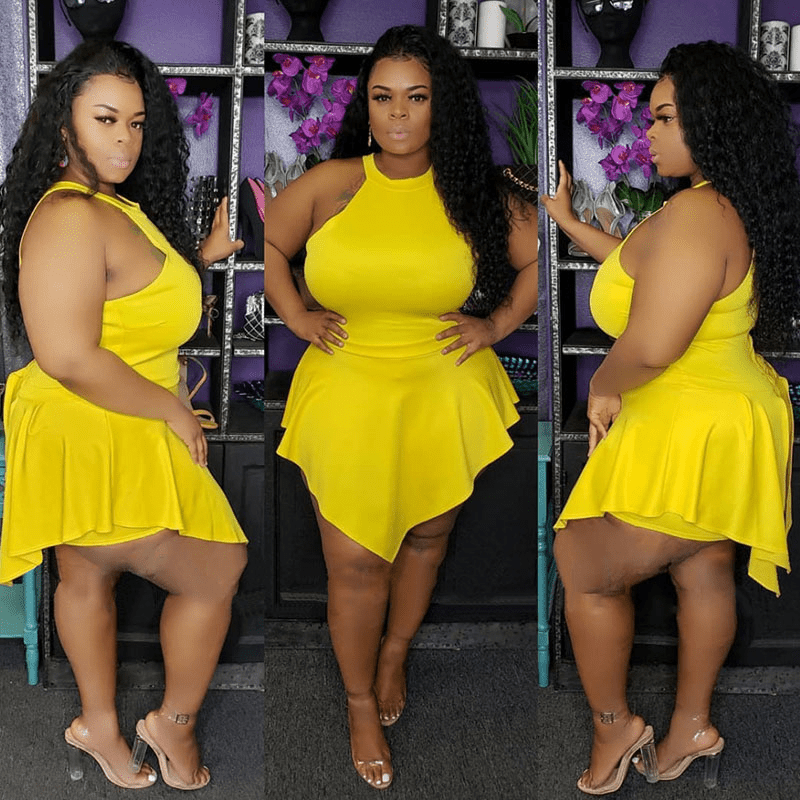 Twirl & Slay High-Neck Peplum Plus-Size Romper  Castello Clothing Line   