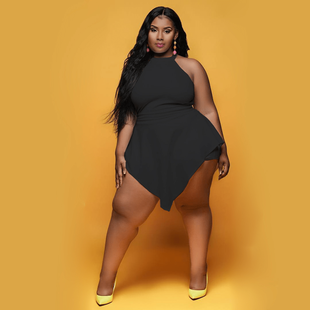 Twirl & Slay High-Neck Peplum Plus-Size Romper  Castello Clothing Line   