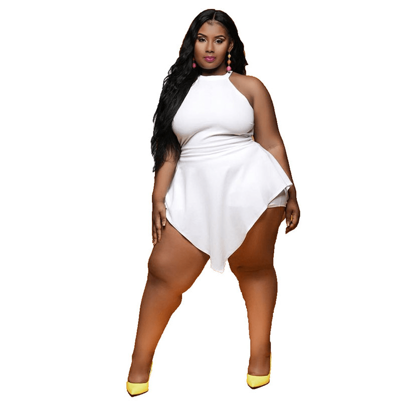 Twirl & Slay High-Neck Peplum Plus-Size Romper  Castello Clothing Line   