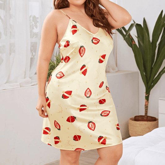 Plus Size V Neck Strawberry Print Nightie  Castello Clothing Line   