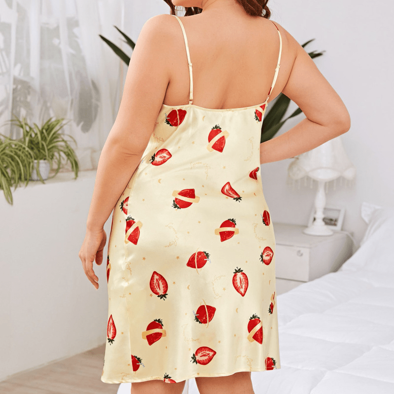 Plus Size V Neck Strawberry Print Nightie  Castello Clothing Line   