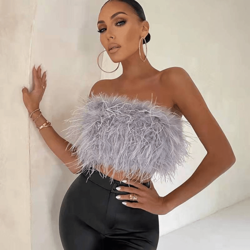 Aurora Feather Strapless Crop Top Castello Clothing Line