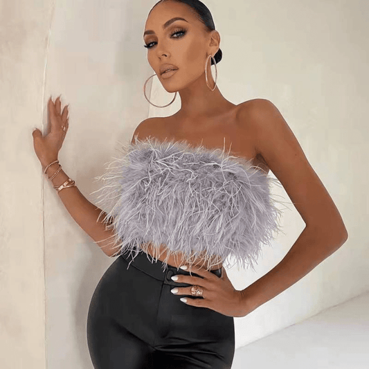 Aurora Feather Strapless Crop Top Castello Clothing Line