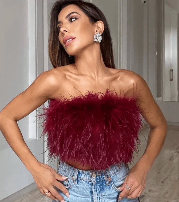 Aurora Feather Strapless Crop Top Castello Clothing Line