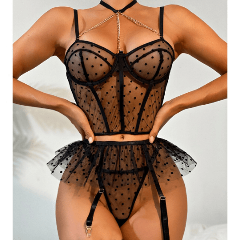 Polka Dot Corset Lingerie Set  Castello Clothing Line   