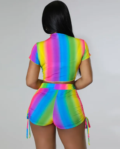 Zest High-Neck Ruched Crop Top & Side-Tie Shorts Set  Castello Clothing Line   