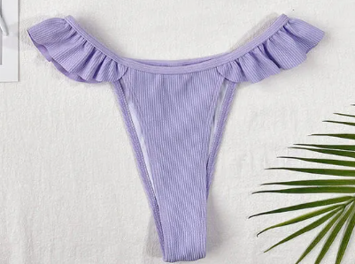 Lilan Ruffle Ribbed Triangle High Leg Bikini Set Castello Clothing Line