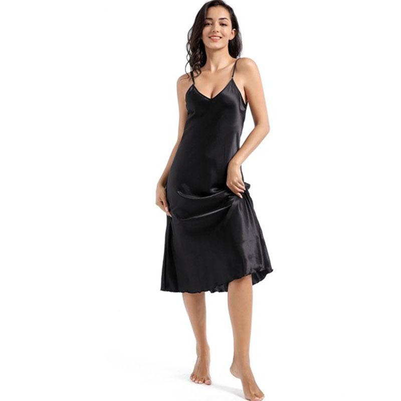 V-Neck Silk/Polyester Midi Nightie with Adjustable Straps  Castello Clothing Line   
