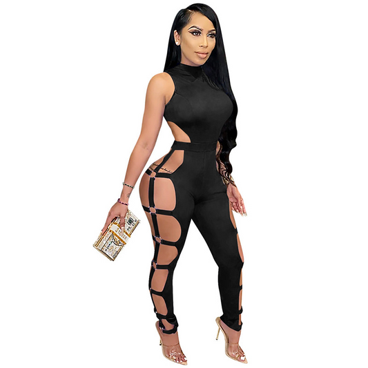 Danica Sleeveless Open Back Strappy Cutout Bodycon Jumpsuit women jumpsuits Castello Clothing Line