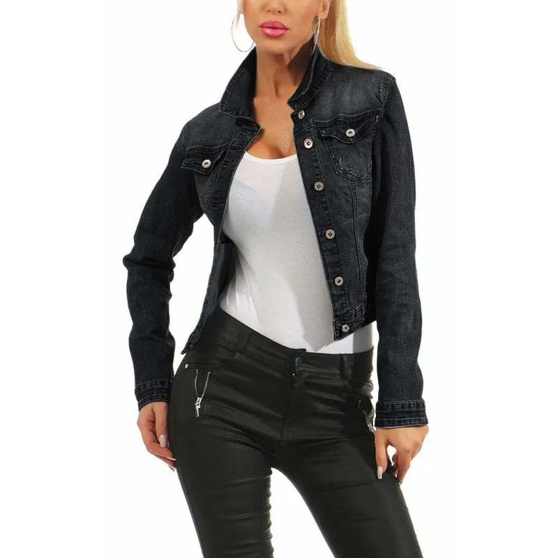 Titan Washed Cropped Fitted Button-Up Denim Jacket Castello Clothing Line