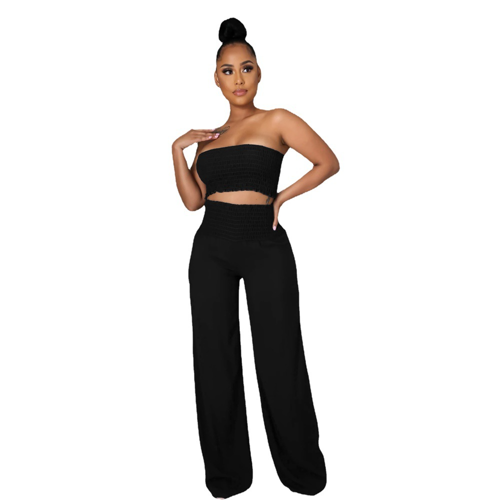 Smock Tube Top and Wide Leg Pants Set  Castello Clothing Line   
