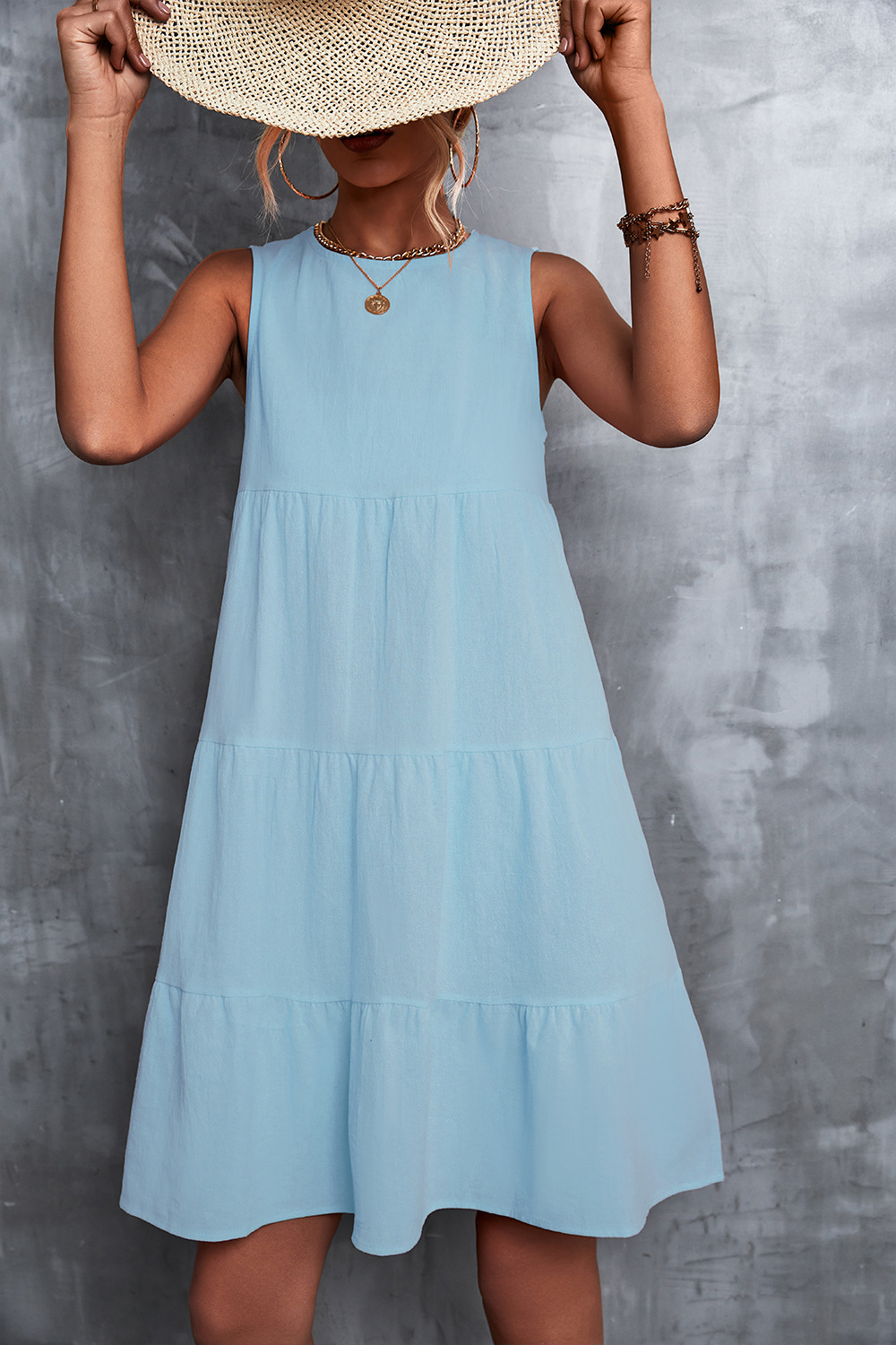 Celine Sleeveless Tiered A-Line Midi Dress Castello Clothing Line