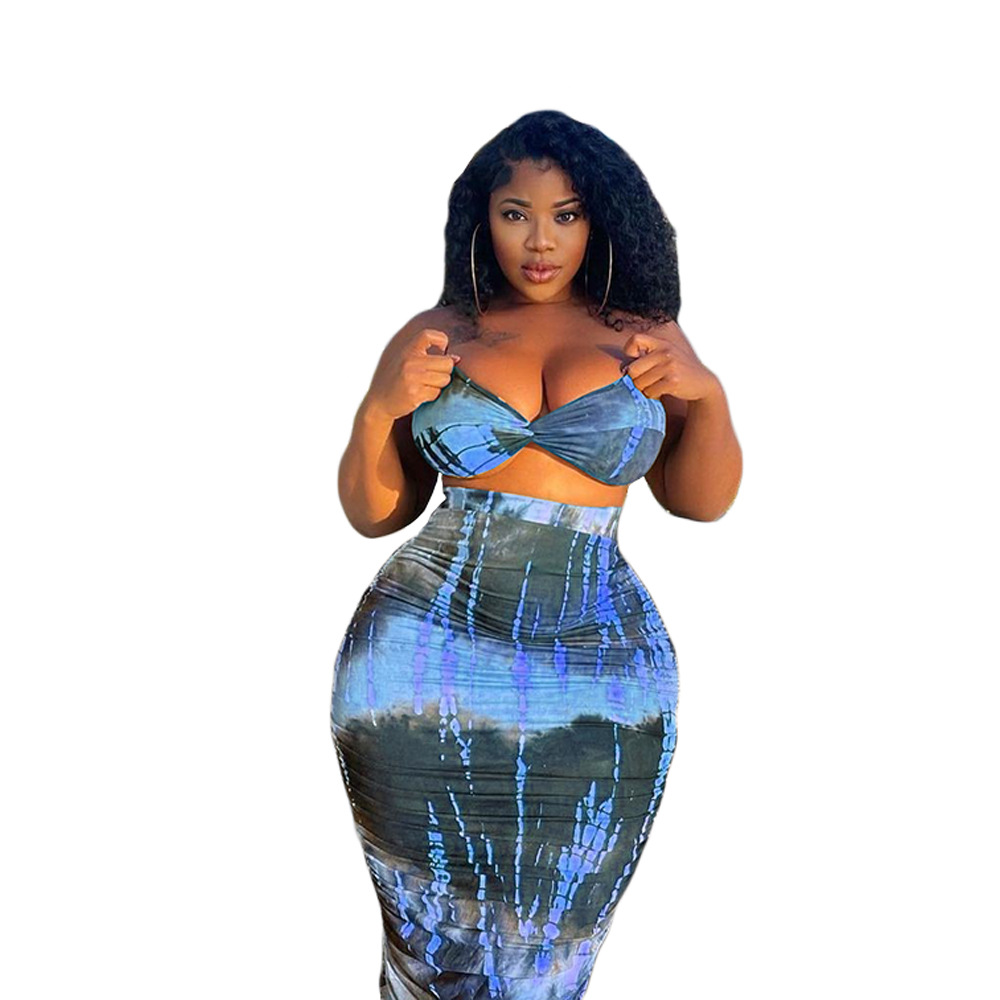 Tie Dye Two-Piece Set in Cotton/Polyester - Tube Top & Skirt  Castello Clothing Line   