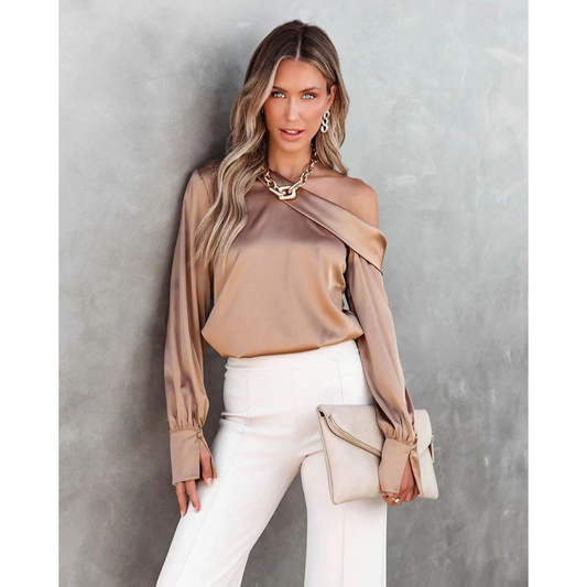 Golden Hour One-Shoulder Satin Top  Castello Clothing Line   