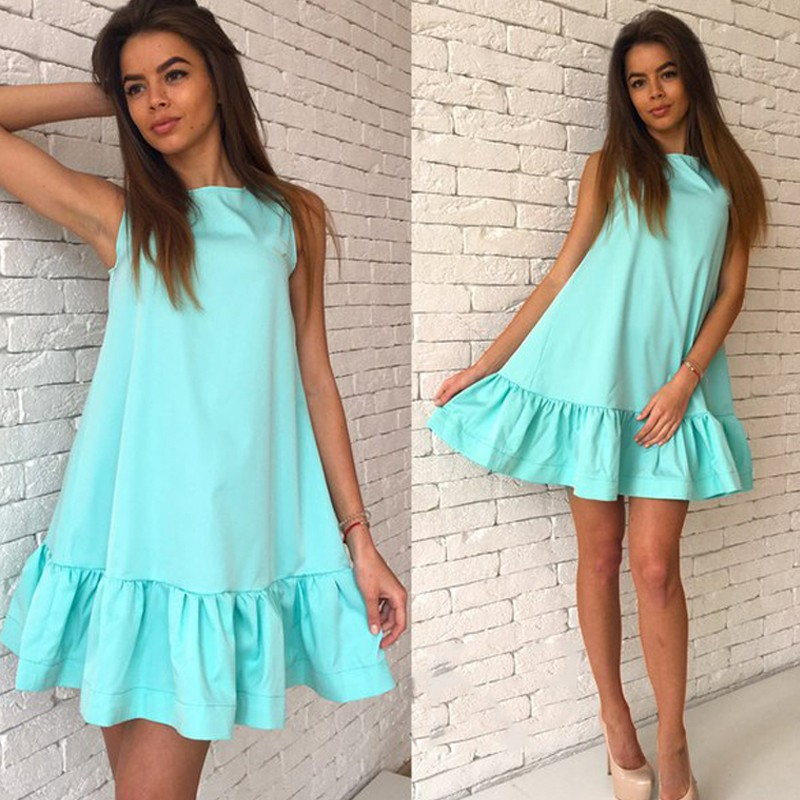 Ella Sleeveless A-Line Mini Ruffle Hem Dress Castello Clothing Line