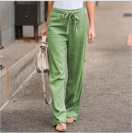 Evelyn High-Waisted Drawstring Linen Wide-Leg Pants Castello Clothing Line