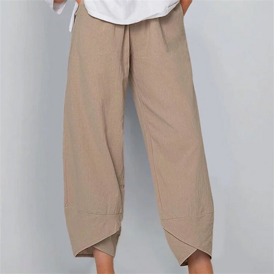 Clara High-Waisted Wide-Leg Cropped Linen Pants Castello Clothing Line