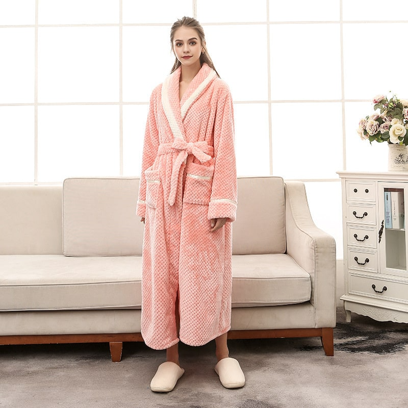 Blush Plush Long Fleece Shawl Collar Robe  Castello Clothing Line   