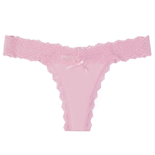 Ribbed Lace Trim Thong Panty  Castello Clothing Line   