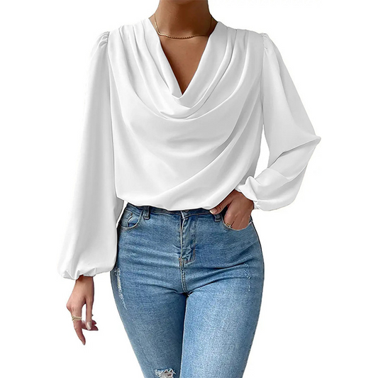 Lustre Draped Cowl Neck Long Sleeve Blouse Castello Clothing Line
