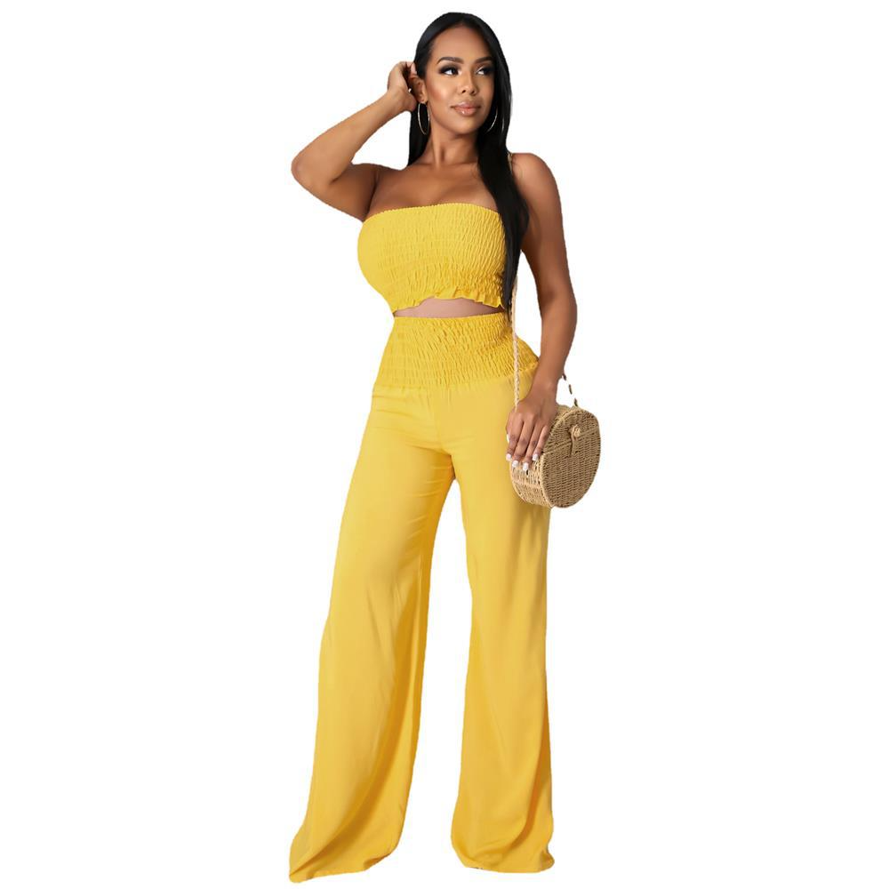 Smock Tube Top and Wide Leg Pants Set  Castello Clothing Line   
