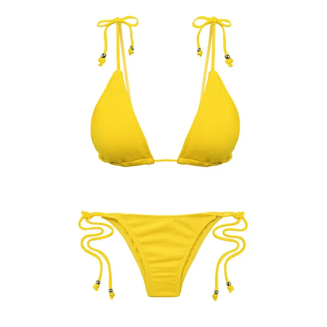 Luxe Ribbed Triangle Tie Side Bikini Set Castello Clothing Line
