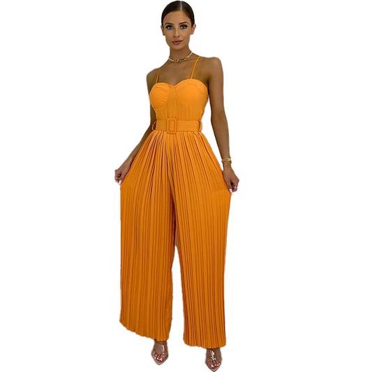 Faith Sleeveless Bustier Pleated Wide Leg Jumpsuit women jumpsuits Castello Clothing Line