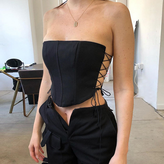 Lace-Up Temptation Strapless Corset Top  Castello Clothing Line   