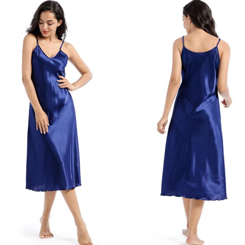 V-Neck Silk/Polyester Midi Nightie with Adjustable Straps  Castello Clothing Line   