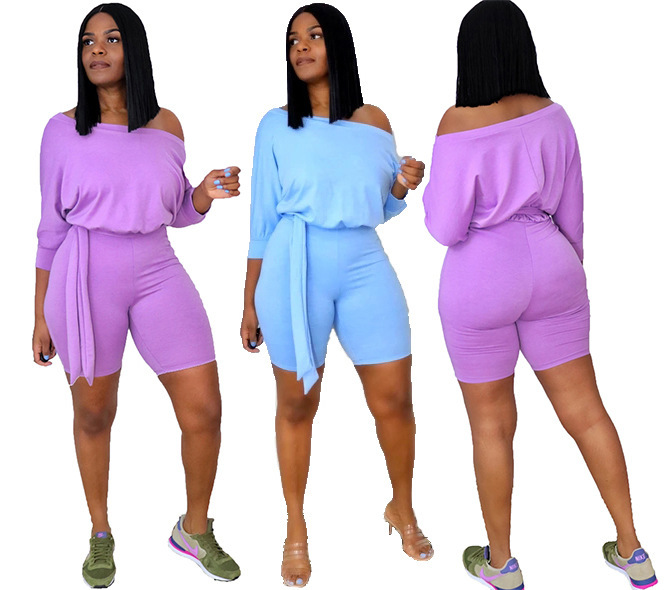 Sassy Slant Belted Off-Shoulder Romper  Castello Clothing Line   